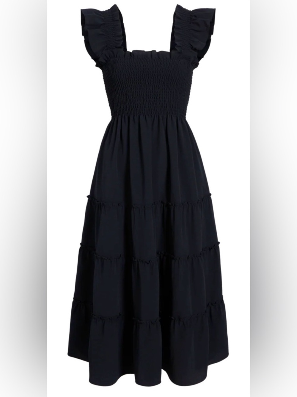NWT Hill House Ellie Nap Dress Black XS Smocked Ruffle Tiered Maxi